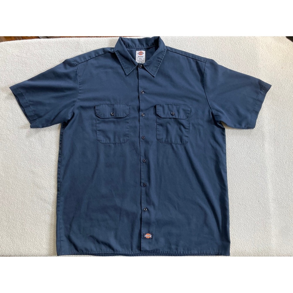 Dickies Mens Extra Large Work Shirt Navy Blue Short Sleeve Button Up Utility